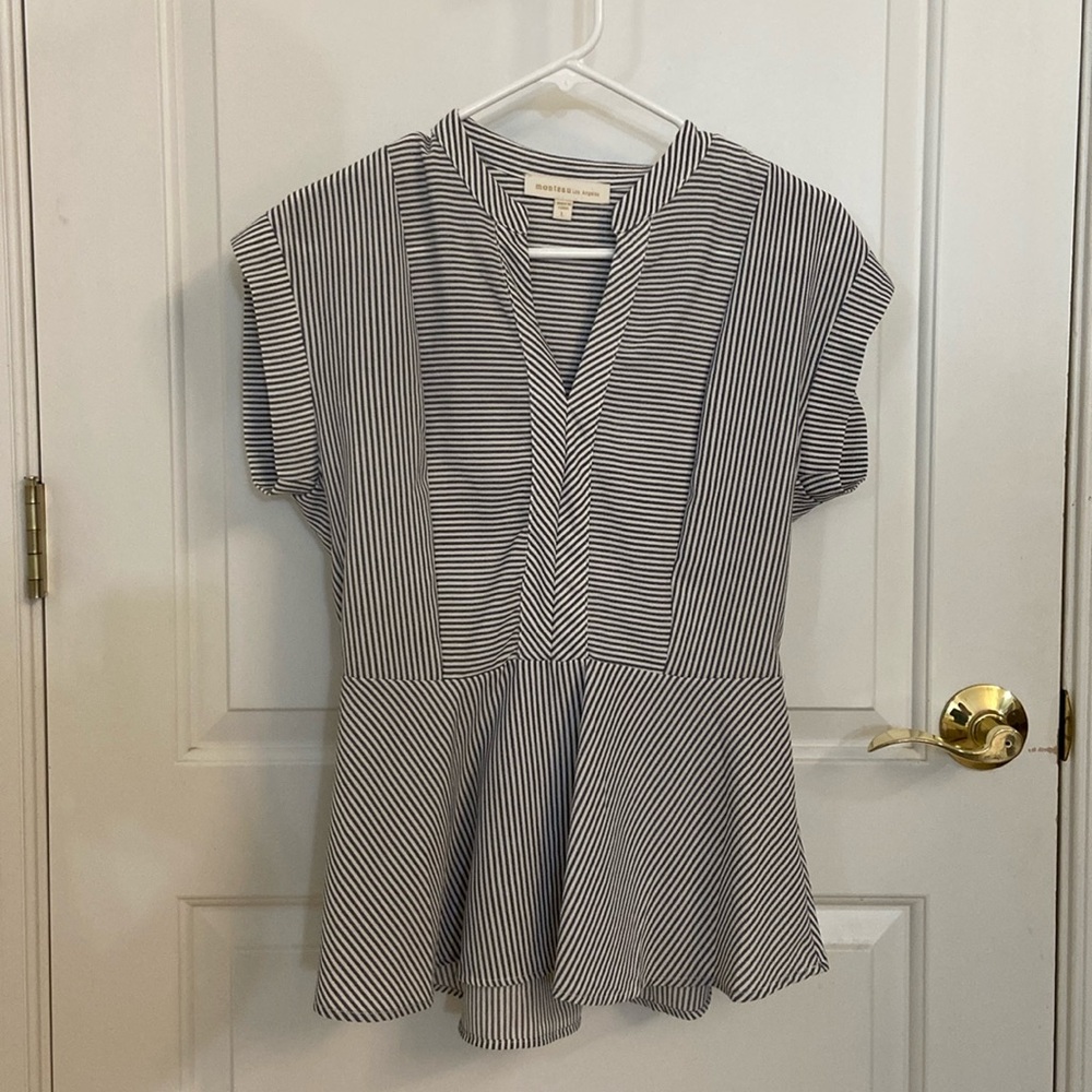 Women’s Peplum Striped Top - white and gray